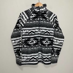 Eddie Bauer Printed Half Zip Long Sleeve Turtle Neck Fleece Black White M